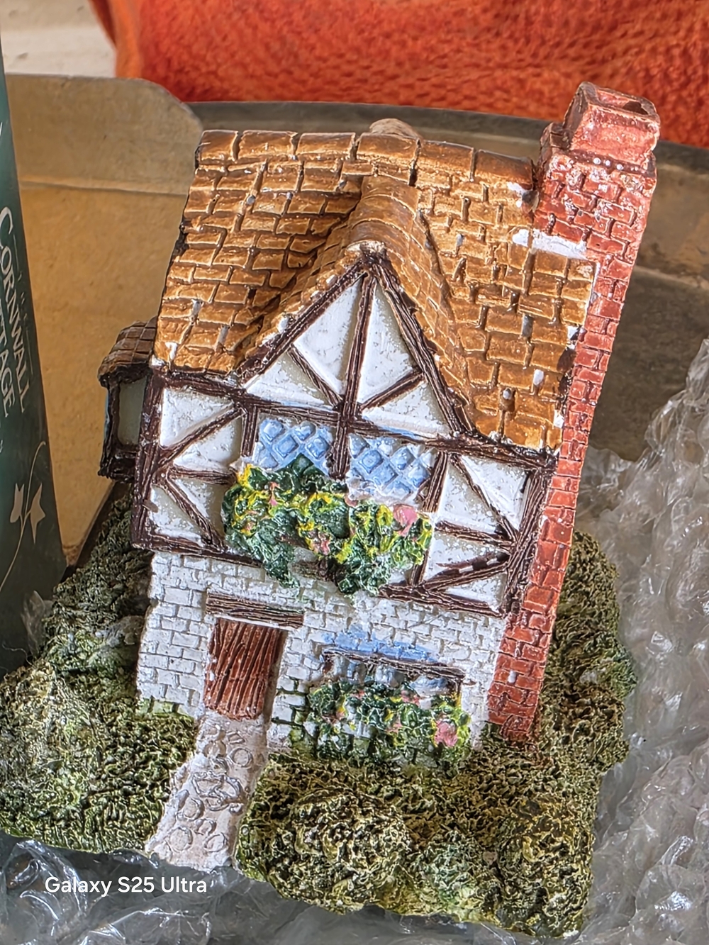 Fairy Garden Handcrafted Tudor Cottage Holiday Decor - White & Brown